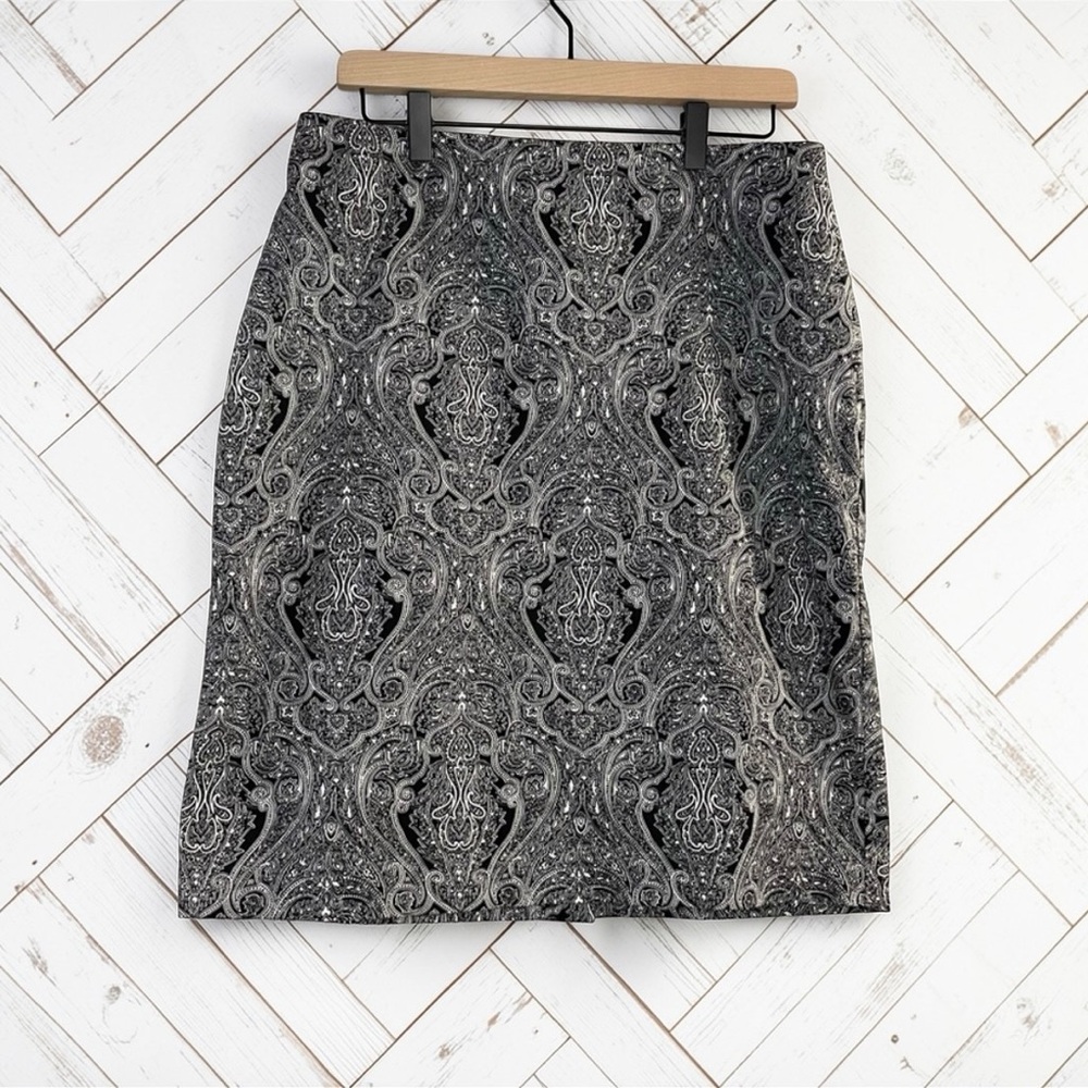 Talbots Black White Paisley Pencil Skirt Size 12 Classic Workwear